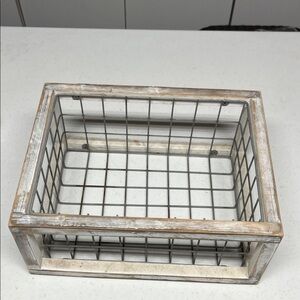 Farmhouse Wooden Wire Storage Basket Rustic Country Decor